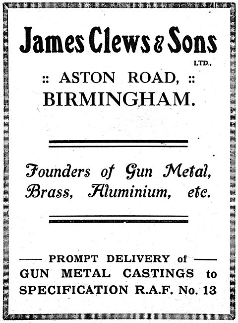 James Clews & Sons. Aston Rd. Founders Of Gun Metal & Brass      