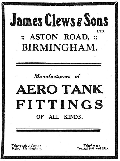 James Clews & Sons - Aston Rd, Bimingham. Aero Tank Fittings     