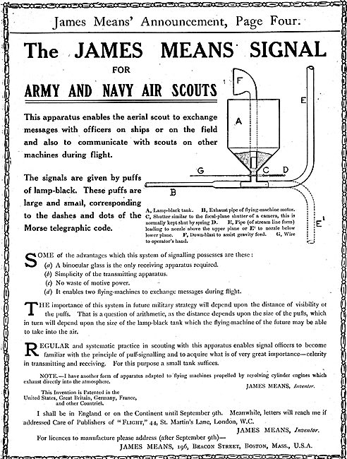 James Means Signal Eqpt For Army & Navy Air Scouts               