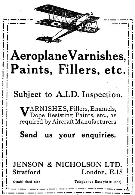 Jenson & Nicholson Aeroplane Paints & Fillers                    