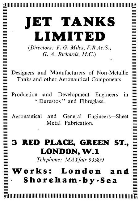 Jet Tanks Limited  Non-Metallic Aircraft Fuel Tanks. G.A.Rickards