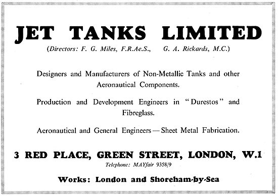 Jet Tanks Limited - Non-Metallic Aircraft Fuel Tanks. F.G.Miles  