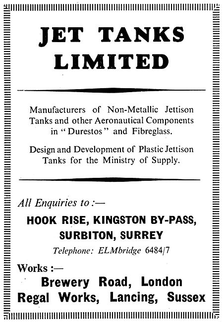 Jet Tanks Limited - Non-Metallic Aircraft Fuel Tanks. F.G.Miles  