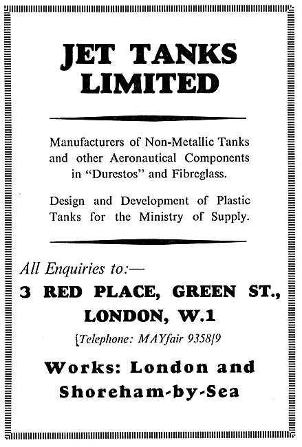 Jet Tanks Limited - Non-Metallic Aircraft Fuel Tanks. F.G.Miles  