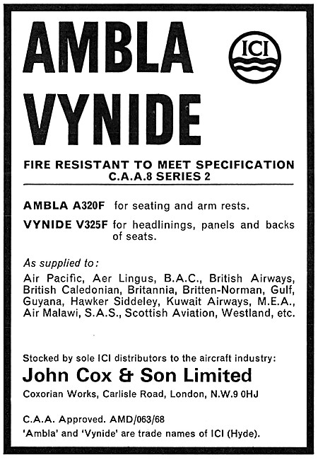 John Cox - Textiles: ICI AMBLA VYNIDE  Aircraft Seat Coverings   