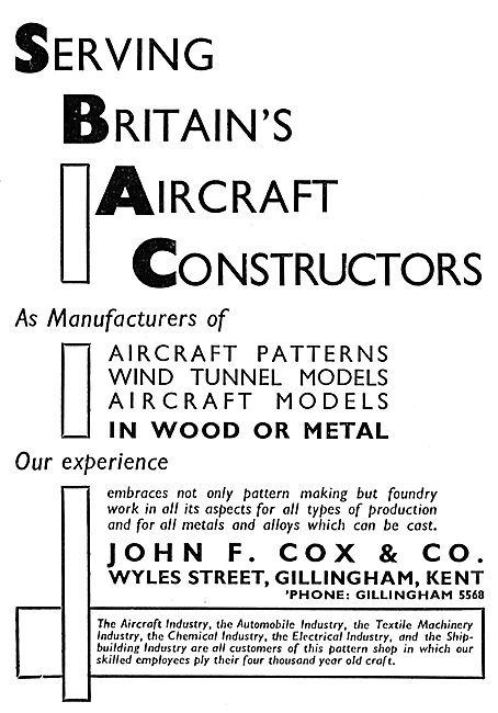 John F.Cox & Co. Gillingahm. Aircraft Jig, Model & Patternmakers 