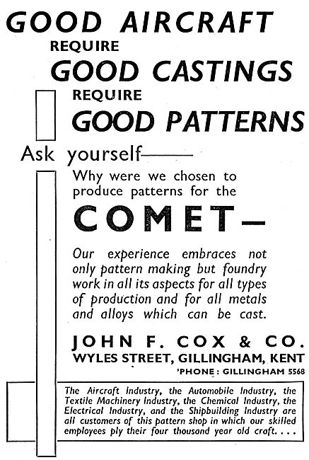 John F.Cox & Co. Gillingahm. Aircraft Jig, Model & Patternmakers 