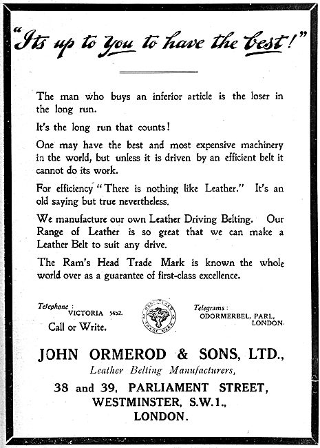 John Ormerod & Sons. Leather Belting Manufacturers               