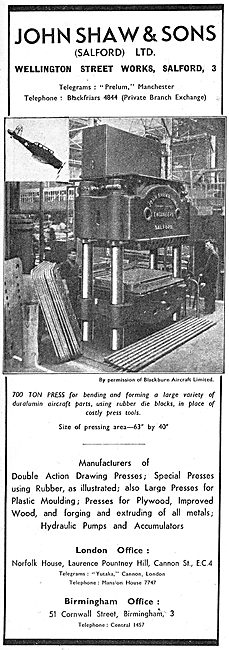 John Shaw & Sons. Machine Tools. 700 Ton Press                   