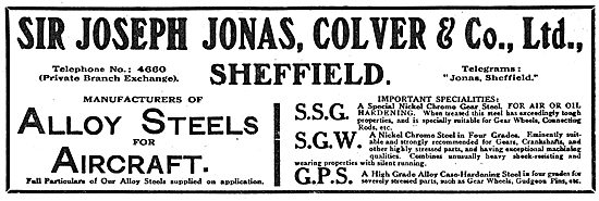 Jonas, Colver & Co.  Alloy Steels For Aircraft. SSG SGW GPS      