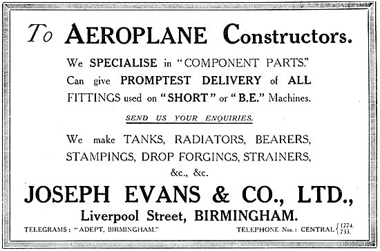 Joseph Evans - Aircraft Component Manufacturers. 1916            