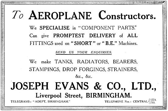 Joseph Evans - Aircraft Component Manufacturers. 1916            