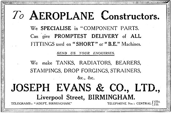 Joseph Evans & Co  - Aircraft Component Manufacturers.           