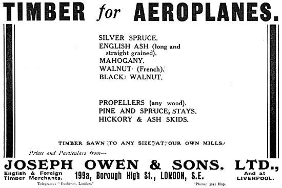 Joseph Owen: Wood For Aircraft Constructors                      