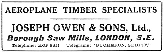 Joseph Owen: Timber For Aircraft Constructors 1917               