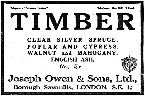 Joseph Owen: Timber For Aircraft Constructors                    