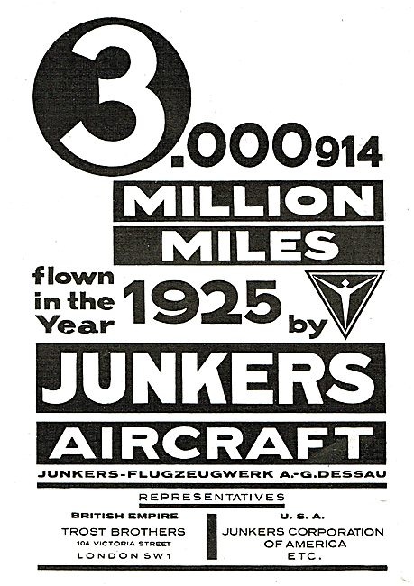 Junkers Aircraft - UK Representatives Trost Brothers London      