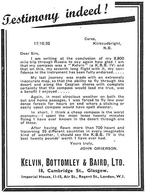 Testimonial For The KBB Aircraft Compass                         