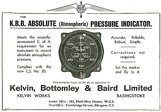 K.B.B. Absolute Atmospheric Pressure Indicators. CS20 Compliant. 