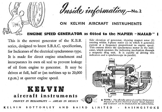 KBB Kelvin Aircraft Instruments - Kelvin Engine Speed Generator  