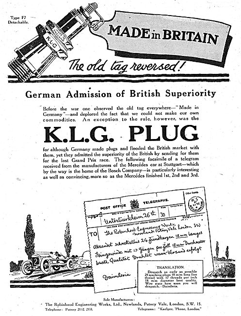 KLG Type F7 Detachable Aero Engine Sparking Plugs.               