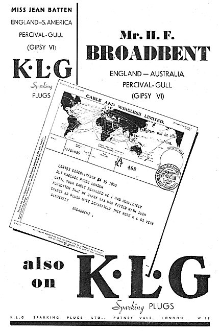 KLG Aircraft Sparking Plugs : H.F.Broadbent : Percival Gull      