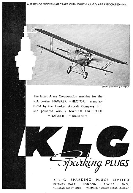 KLG Aircraft Sparking Plugs : Hawker Hector. Napier Dagger       