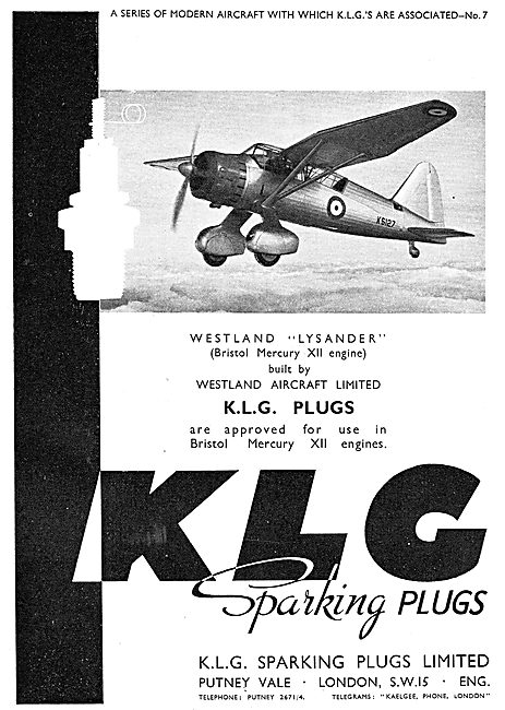 KLG Aircraft Sparking Plugs : Lysander                           