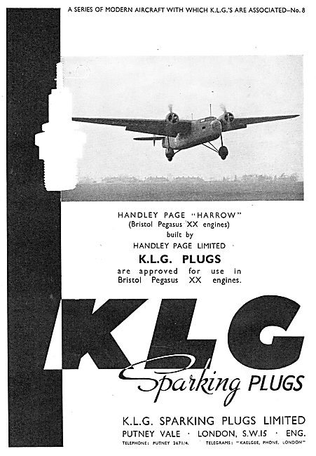 KLG Aircraft Sparking Plugs : Handley Page Harrow                