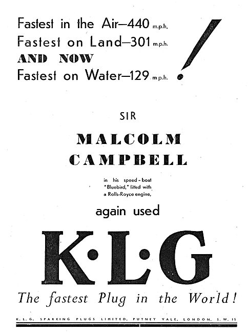KLG Aircraft Sparking Plugs : Malcolm Campbell                   