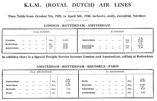 KLM Royal Dutch Air Lines - Time Table                           