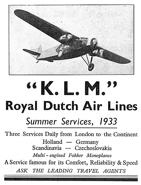 KLM Royal Dutch Air Lines 1933 Advert                            