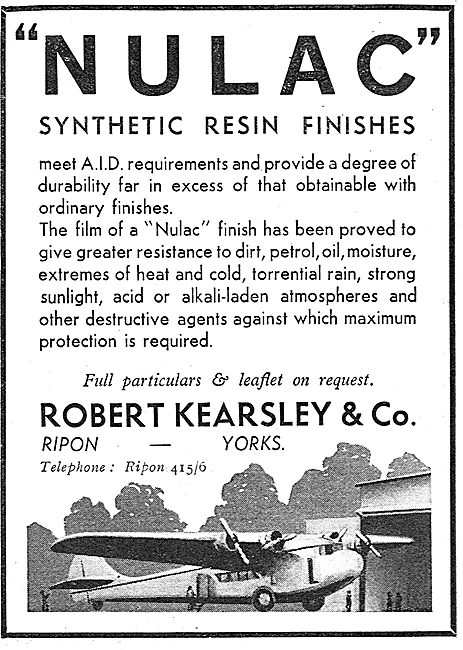 Robert Kearsley. Nulac Syntehtic Resin Aircraf Finishes. 1937    