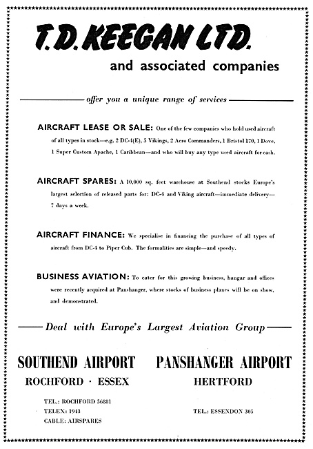 T.D.Keegan Aircraft Sales & Spares 1960                          