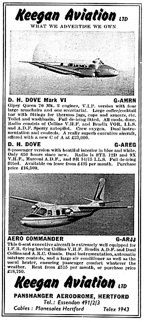 Keegan Aviation: Sales: Dove G-AMRN: Aero Commander G-ARJJ       