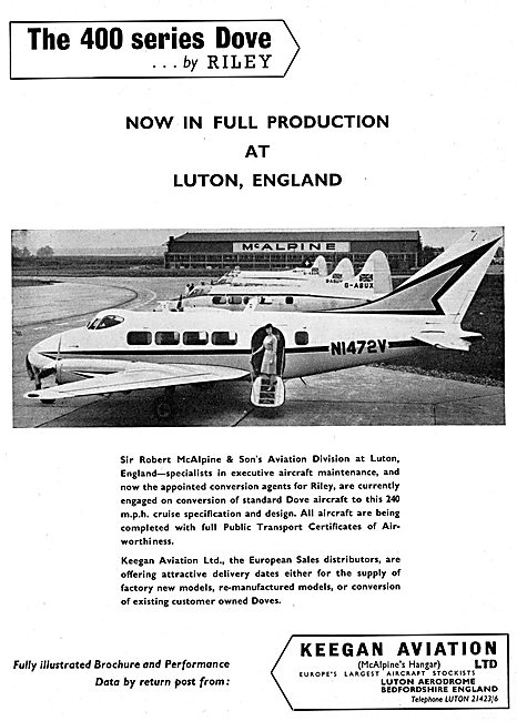 Keegan Aviation 400 Series Riley Dove. 1965 Advert               