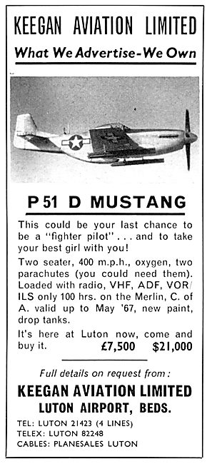 Keegan Aviation Luton Airport. Aircraft Sales. P 51D Mustang     
