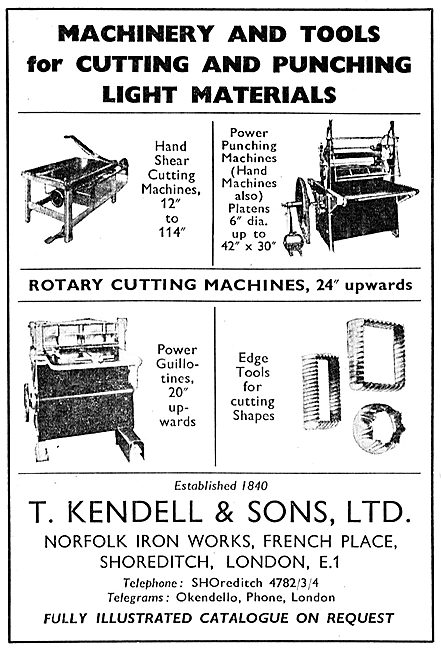 T.Kendell & Sons. Shoreditch. Cutting & Punching Machine Tools   