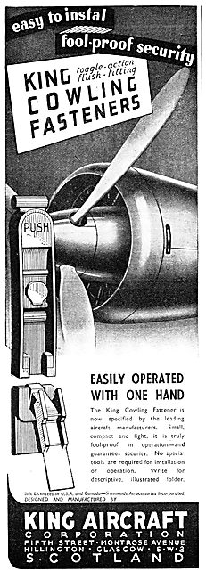 King Aircraft Corporation Toggle Action Cowling Fasteners. 1949  