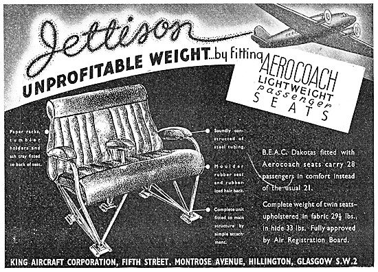 King Aircraft Corporation Aerocoach Passenger Seats              