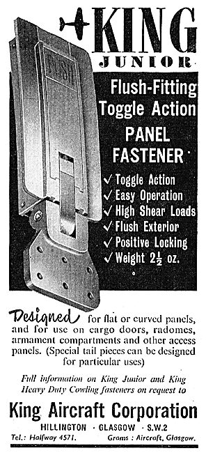 King Aircraft Corporation, Glasgow. Toggle Action Panel Fasteners