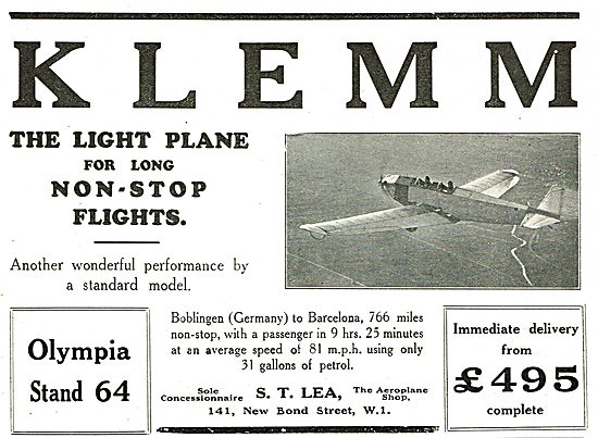 S.T.Lea - The Aeroplane Shop Concessionnaires For Klemm Aircraft 