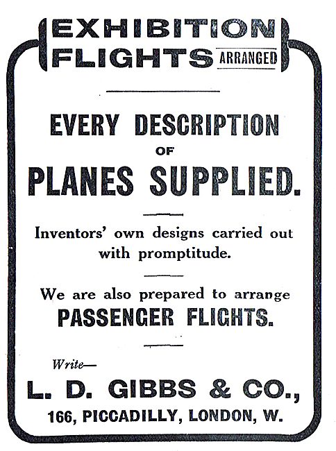 Exhibition Flights Arranged & Planes Supplied - L.D.Gibbs & Co   