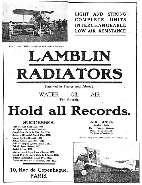 Lamblin Radiators For Aero Engines                               