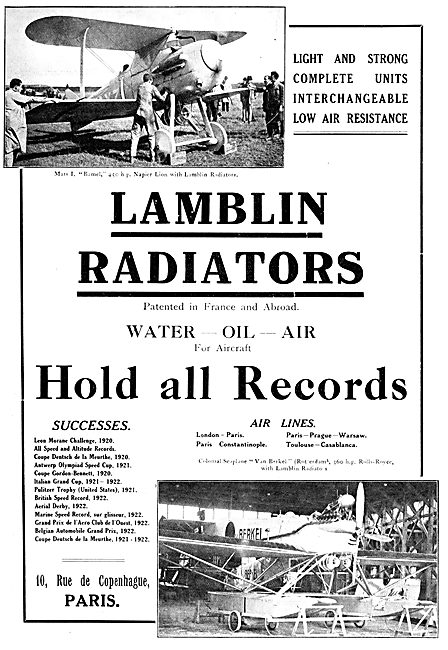 Lamblin Aircraft Radiators  1922 Advert                          