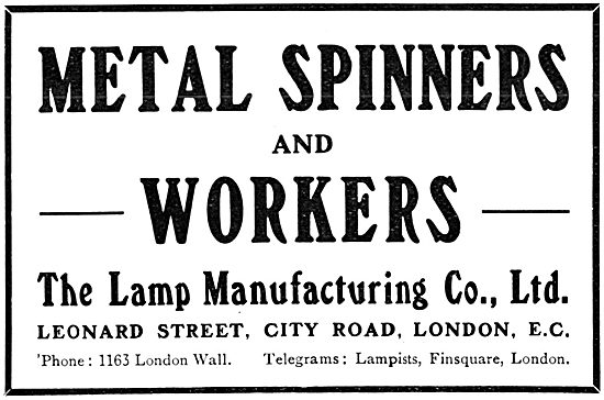 Lamp Manufacturing. Leonard St. City Road. Metal Spinners 1916   