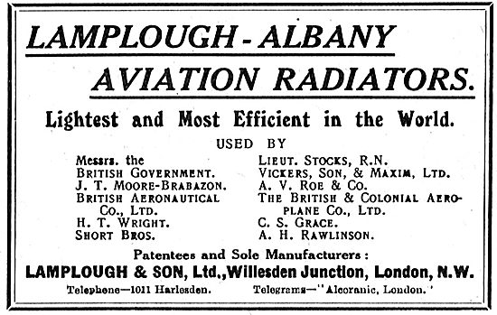 Lamplough-Albany The Lightest Aviation Radiators In The World    