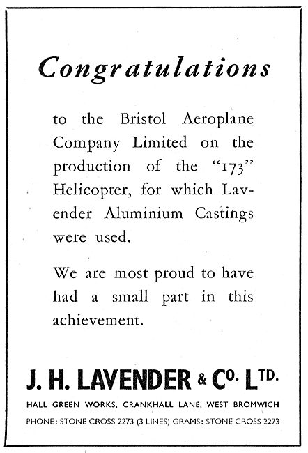 J.H.Lavender . West Bromwich. Aluminium Castings.                