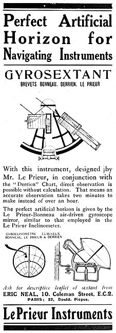 Le Prieur Instruments. Gyrosextant.  1920 Advert                 