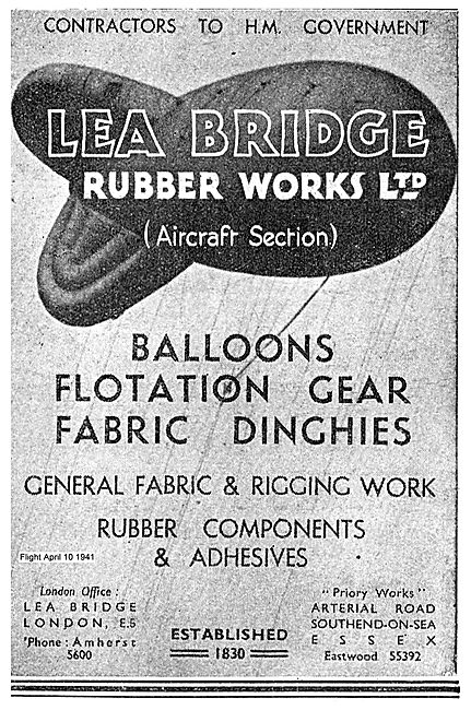 Lea Bridge Rubber Works. Balloons, Dinghies & Flotataion Gear    